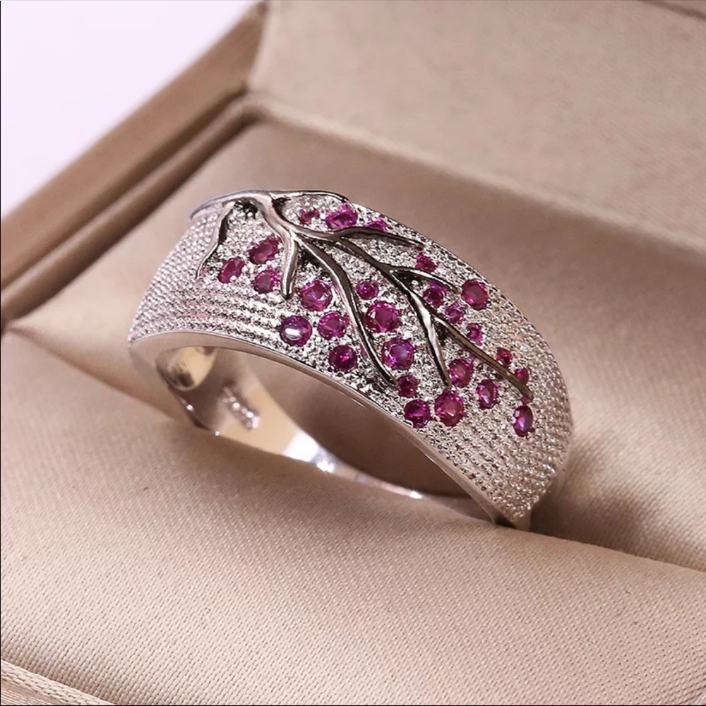 New 925 Silver Tree Branch Red Crystal Ring💍 - Picture 3 of 5